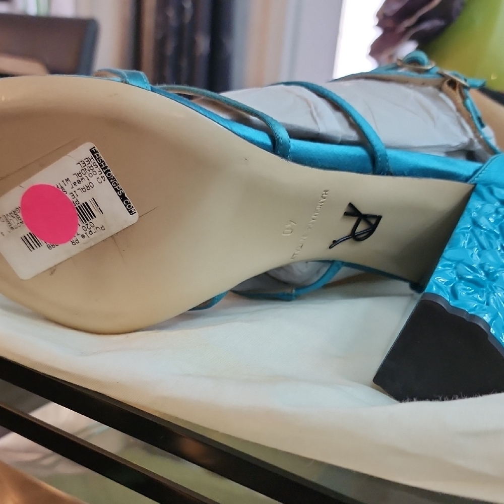 Paul Andrew Blue Chunky Heel Sandals - Picture 7 of 13